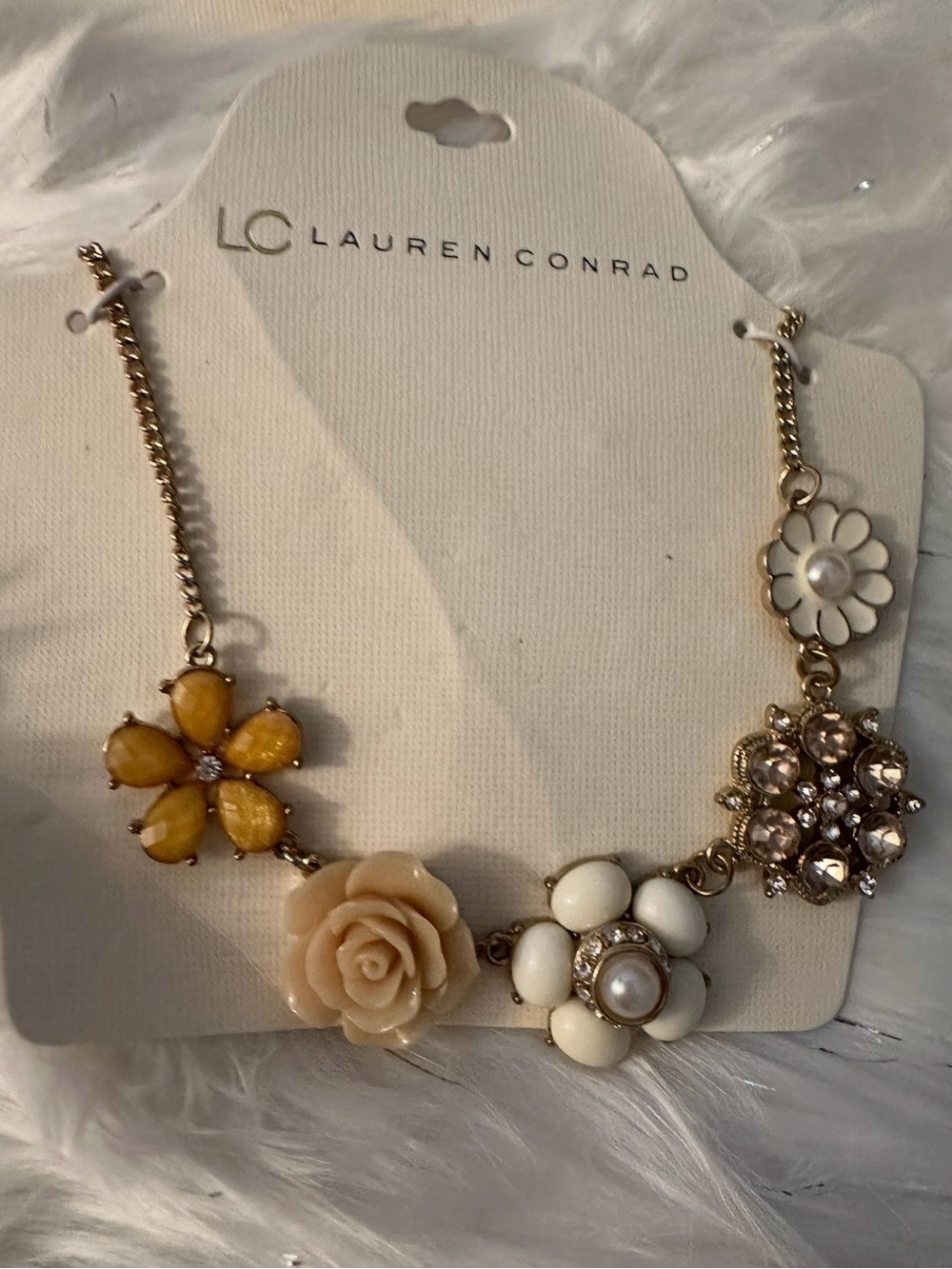 LC Lauren Conrad Gold Flower Cluster Necklace - Yellow, Cream & White